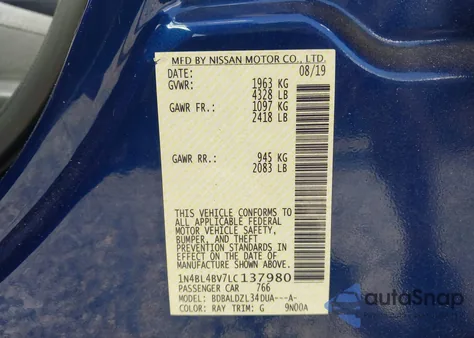 2020 Nissan Altima S Fwd from USA, damaged, VIN 1N4BL4BV7LC137980